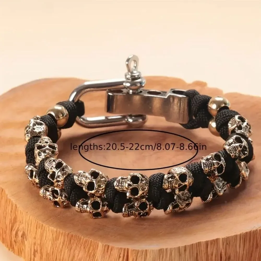Men's Gothic Handmade Gold Skull Bracelet Adjustable Wristband Grunge Gorpcore